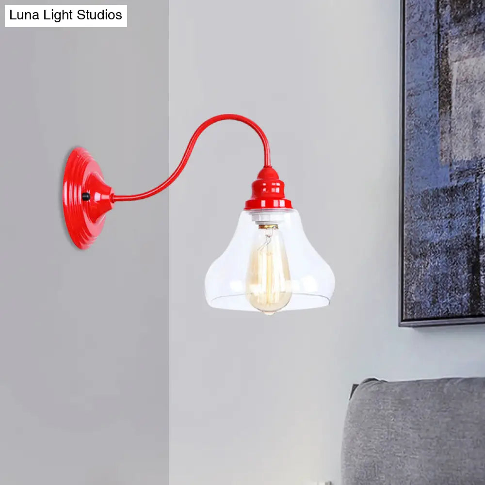 Red Industrial Tapered Glass Sconce Light With 1 Bulb - Bathroom Lighting Fixture