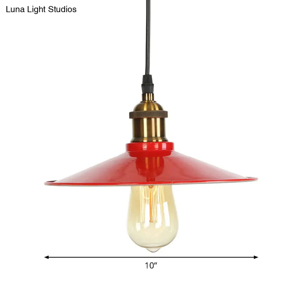 Red Iron Saucer Shade Pendant Light Kit - Loft Style Hanging Ceiling For Living Room 8.5’/10’/14’ W