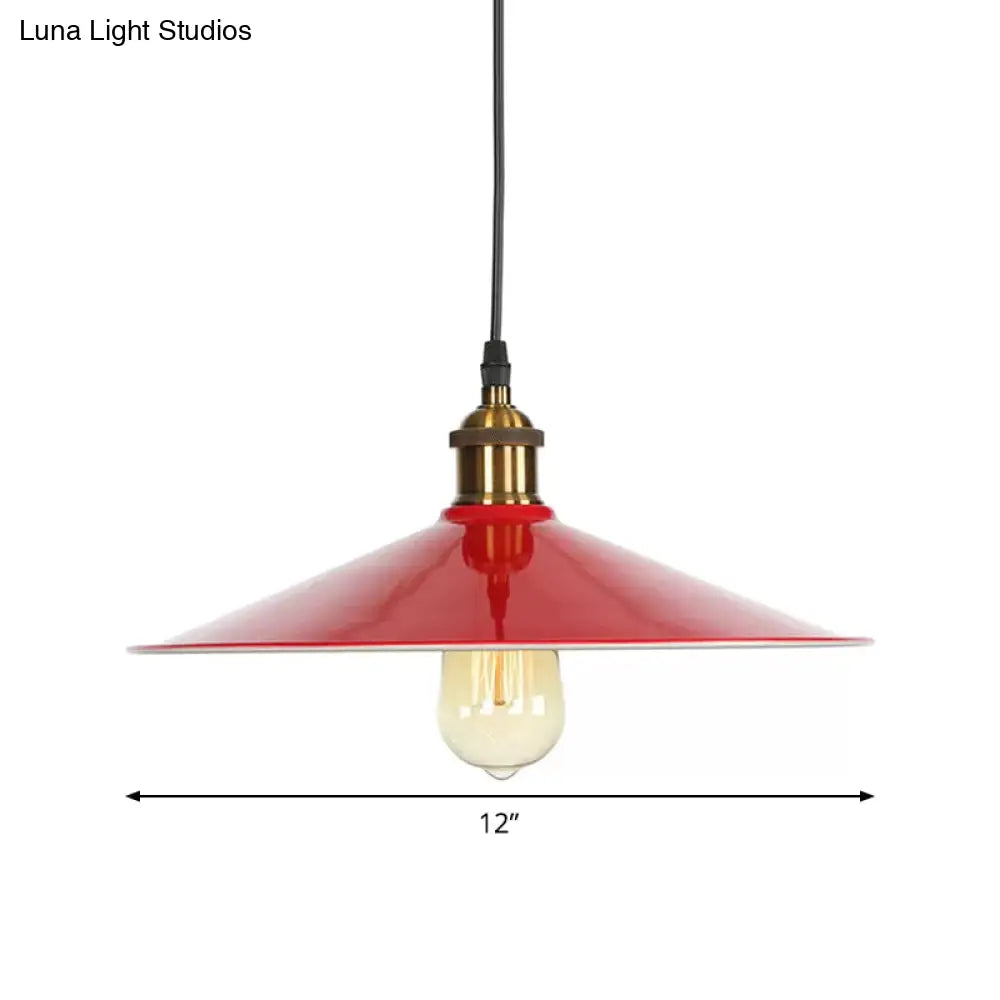 Red Iron Saucer Shade Pendant Light Kit - Loft Style Hanging Ceiling For Living Room 8.5’/10’/14’ W