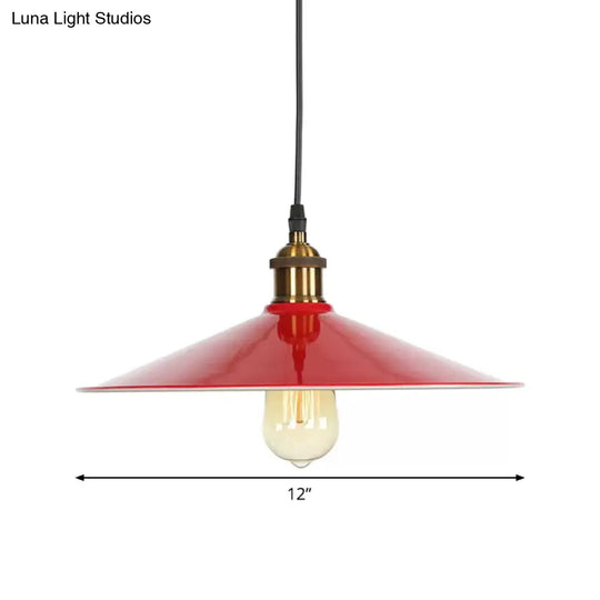 Red Iron Saucer Shade Pendant Light Kit - Loft Style Hanging Ceiling For Living Room 8.5’/10’/14’ W