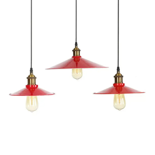 Red Iron Saucer Shade Pendant Light Kit - Loft Style Hanging Ceiling For Living Room