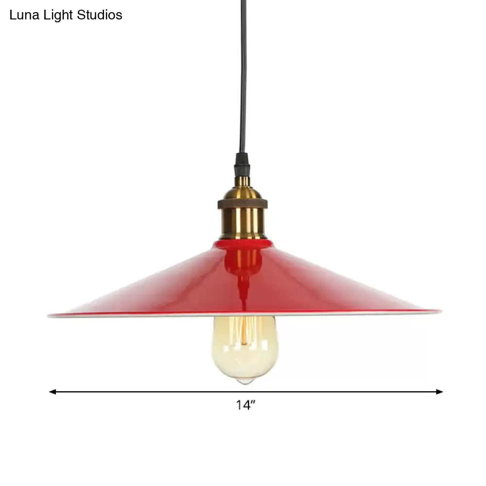 Red Iron Saucer Shade Pendant Light Kit - Loft Style Hanging Ceiling For Living Room 8.5’/10’/14’ W