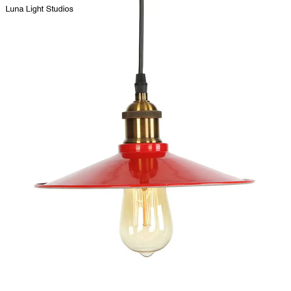 Red Iron Saucer Shade Pendant Light Kit - Loft Style Hanging Ceiling For Living Room 8.5’/10’/14’ W
