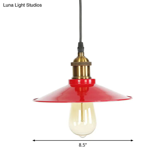 Red Iron Saucer Shade Pendant Light Kit - Loft Style Hanging Ceiling For Living Room 8.5’/10’/14’ W