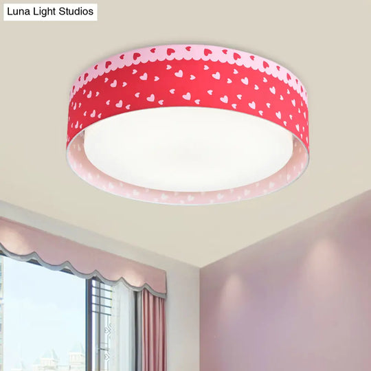 Red Kids Loving Heart Drum Flushmount Acrylic Led Ceiling Light For Children’s Bedroom