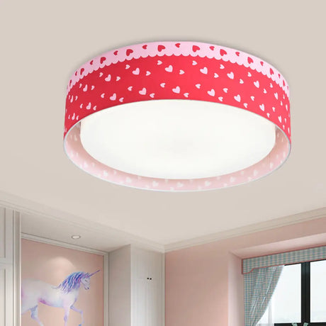 Red Kids Loving Heart Drum Flushmount Acrylic Led Ceiling Light For Children’s Bedroom