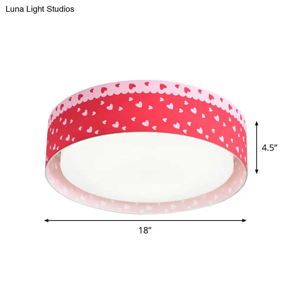 Red Kids Loving Heart Drum Flushmount Acrylic Led Ceiling Light For Children’s Bedroom