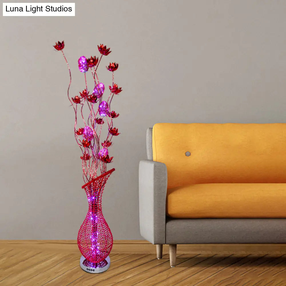 Red Led Aluminum Stand Up Lamp With Bevel Vase Design For Art Decor In Living Room