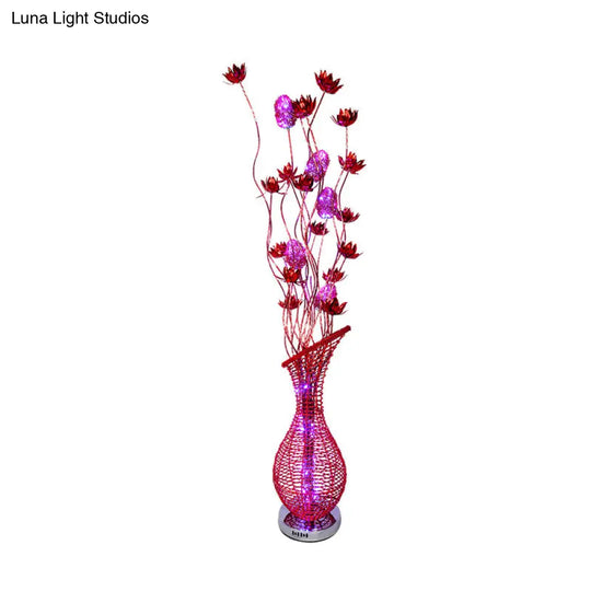 Red Led Aluminum Stand Up Lamp With Bevel Vase Design For Art Decor In Living Room