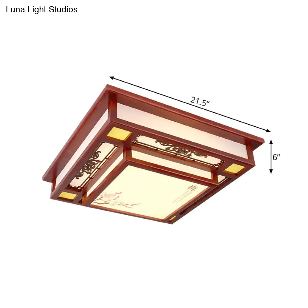 Red Led Flush Mount Ceiling Light With Traditional Square Acrylic Design For Living Room
