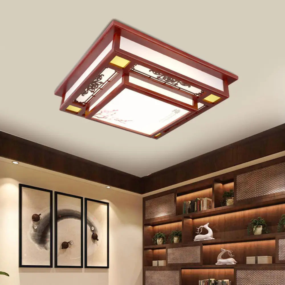 Red Led Flush Mount Ceiling Light With Traditional Square Acrylic Design For Living Room