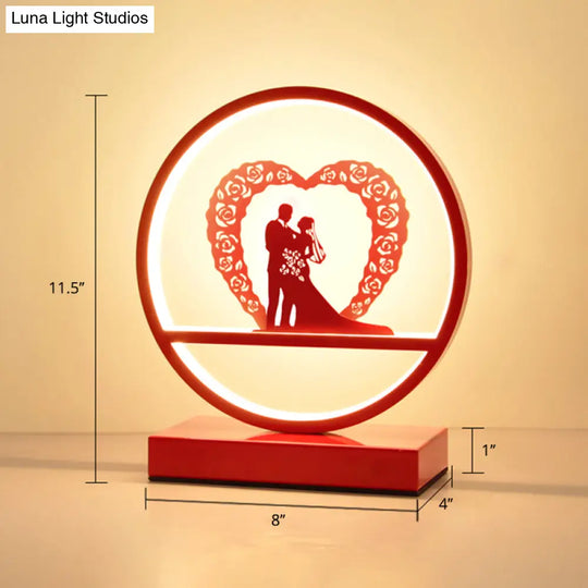 Red Loop Night Light: Romantic Metal Led Table Lamp For Bedroom