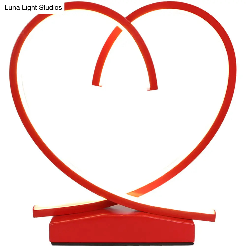 Red Loop Night Light: Romantic Metal Led Table Lamp For Bedroom