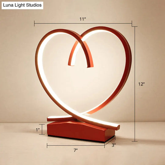 Red Loop Night Light: Romantic Metal Led Table Lamp For Bedroom