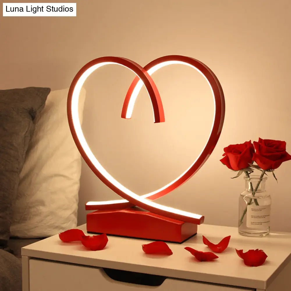 Red Loop Night Light: Romantic Metal Led Table Lamp For Bedroom