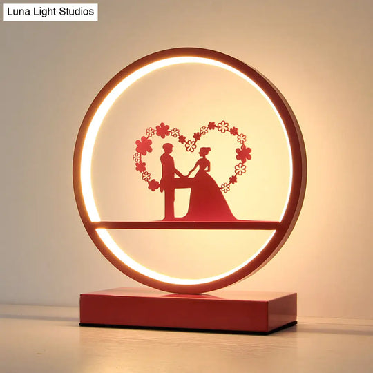 Red Loop Night Light: Romantic Metal Led Table Lamp For Bedroom