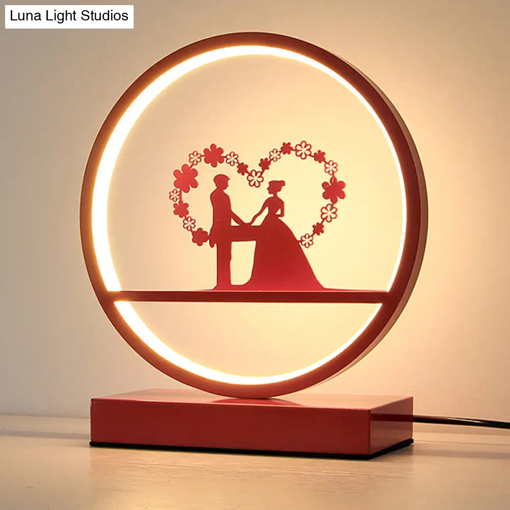 Red Loop Night Light: Romantic Metal Led Table Lamp For Bedroom