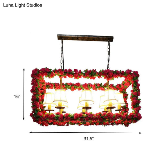 Red Metal Flower Pendant Light For Restaurant - Industrial Rectangular Island With 8 Heads