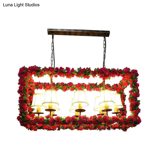 Red Metal Flower Pendant Light For Restaurant - Industrial Rectangular Island With 8 Heads