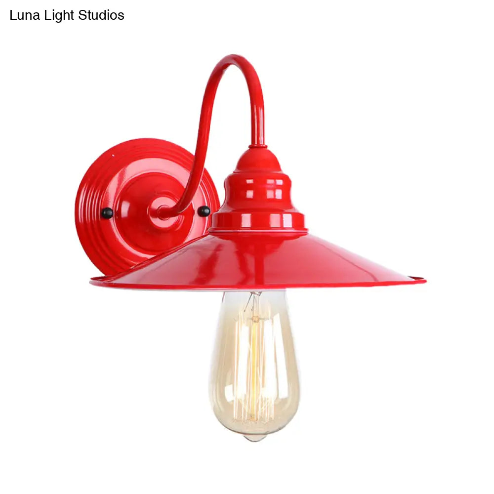 Red Metal Polished Wall Sconce Light - Industrial Style With Gooseneck Arm