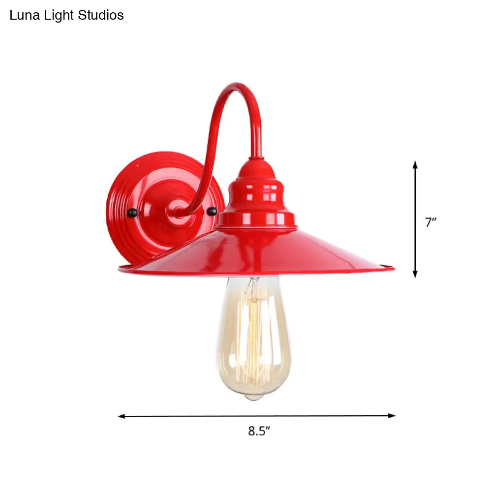 Red Metal Polished Wall Sconce Light - Industrial Style With Gooseneck Arm