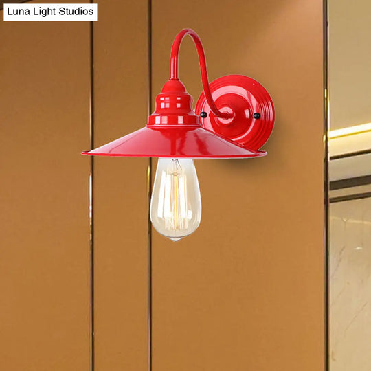 Red Metal Polished Wall Sconce Light - Industrial Style With Gooseneck Arm