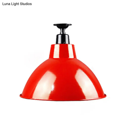 Red Metallic Ceiling Light Fixture - Vintage Dome Semi Flush Mount Ideal For Restaurants