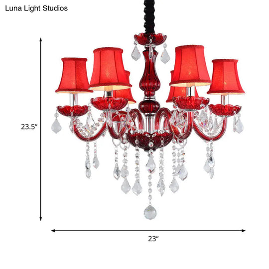 Red Modernist Flared Ceiling Chandelier: K9 Crystal Pendant Lamp (6 Bulbs) For Living Room