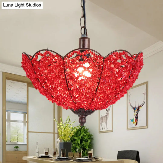 Red/Purple Metal Scalloped Pendant Light For Restaurants - Art Deco Design