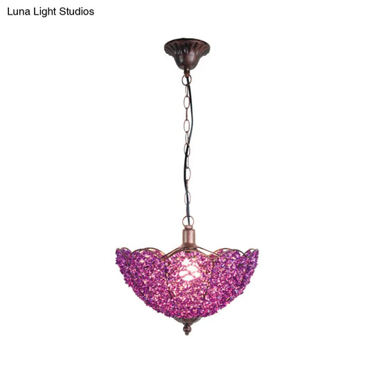 Red/Purple Metal Scalloped Pendant Light For Restaurants - Art Deco Design