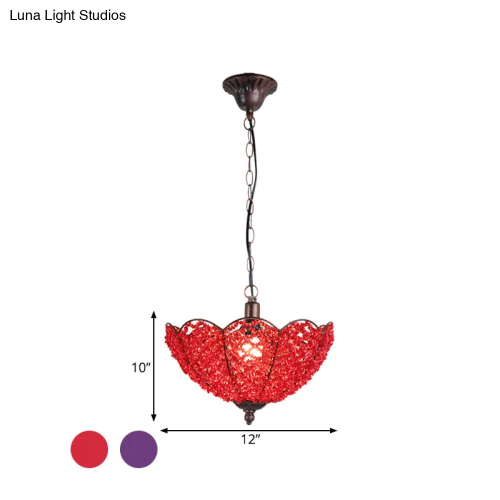 Red/Purple Metal Scalloped Pendant Light For Restaurants - Art Deco Design