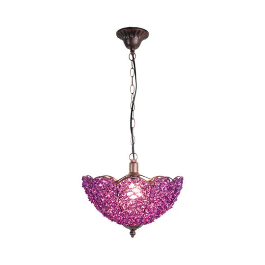 Red/Purple Metal Scalloped Pendant Light For Restaurants - Art Deco Design Purple