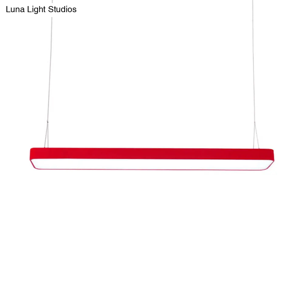 Red Rectangular Led Island Pendant Light For Kids Room With Acrylic Shade