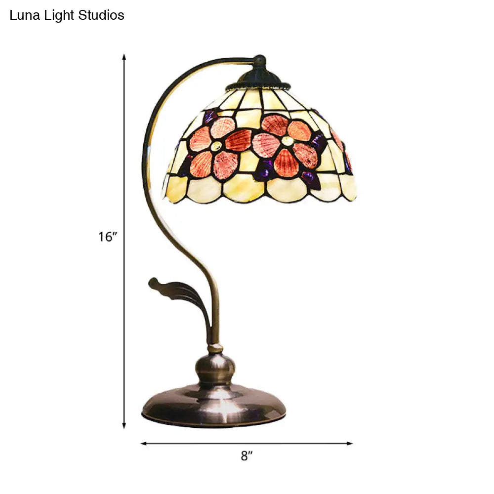 Red Shell Nightstand Lamp: Natural Mediterranean Style Flower Pattern Design 1 Head