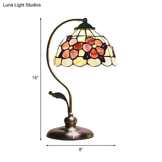 Red Shell Nightstand Lamp: Natural Mediterranean Style Flower Pattern Design 1 Head