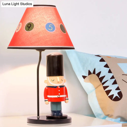 Red Soldier Deco Cartoon Study Light With Tapered Fabric Shade - Perfect For Bedroom Desks