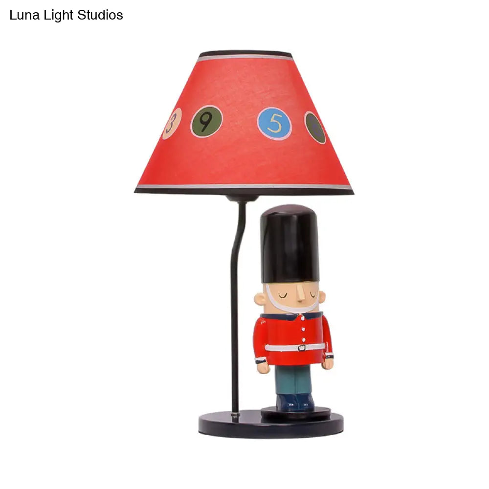 Red Soldier Deco Cartoon Study Light With Tapered Fabric Shade - Perfect For Bedroom Desks