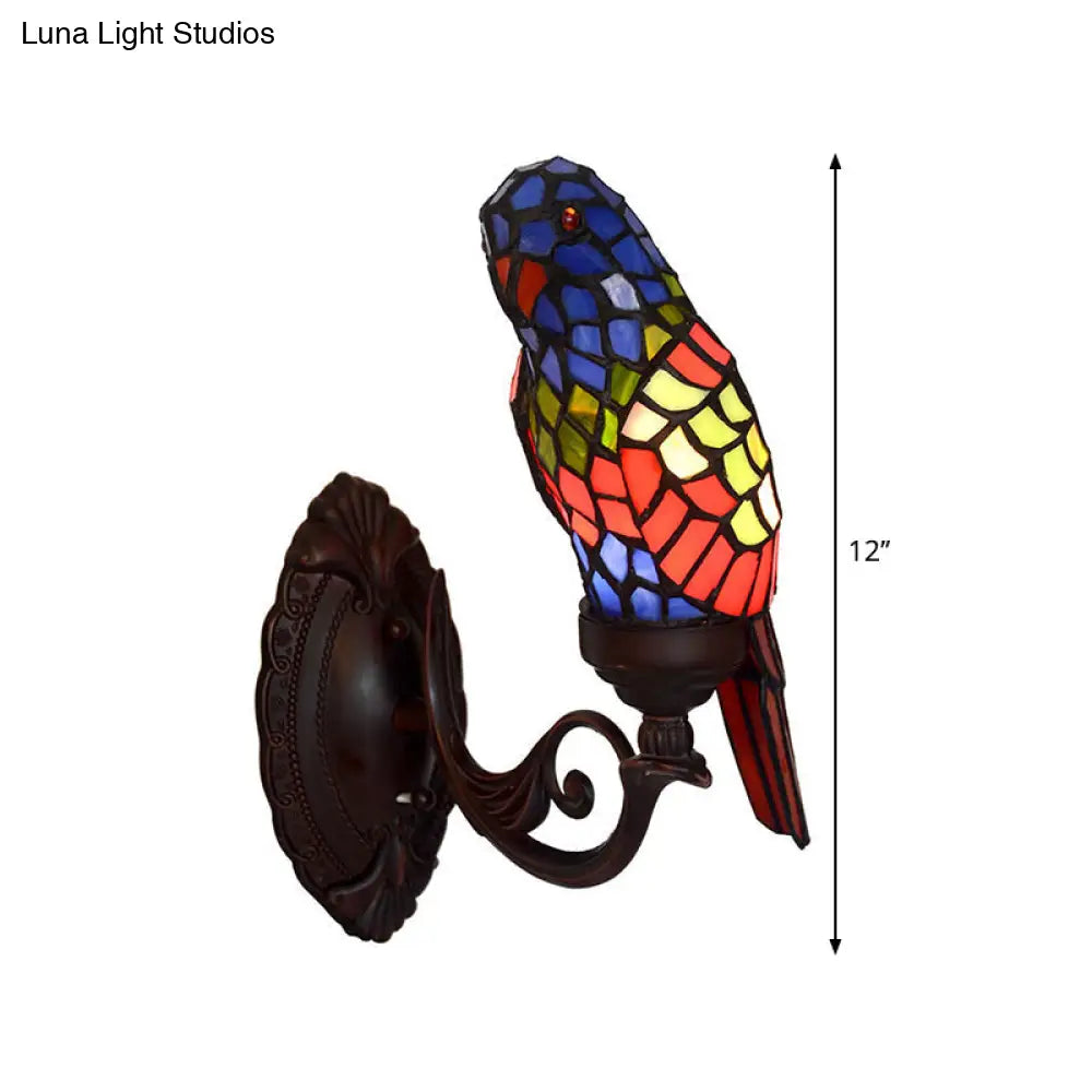 Red Stained Art Glass Parrot Wall Sconce Lighting - Baroque Light Fixture