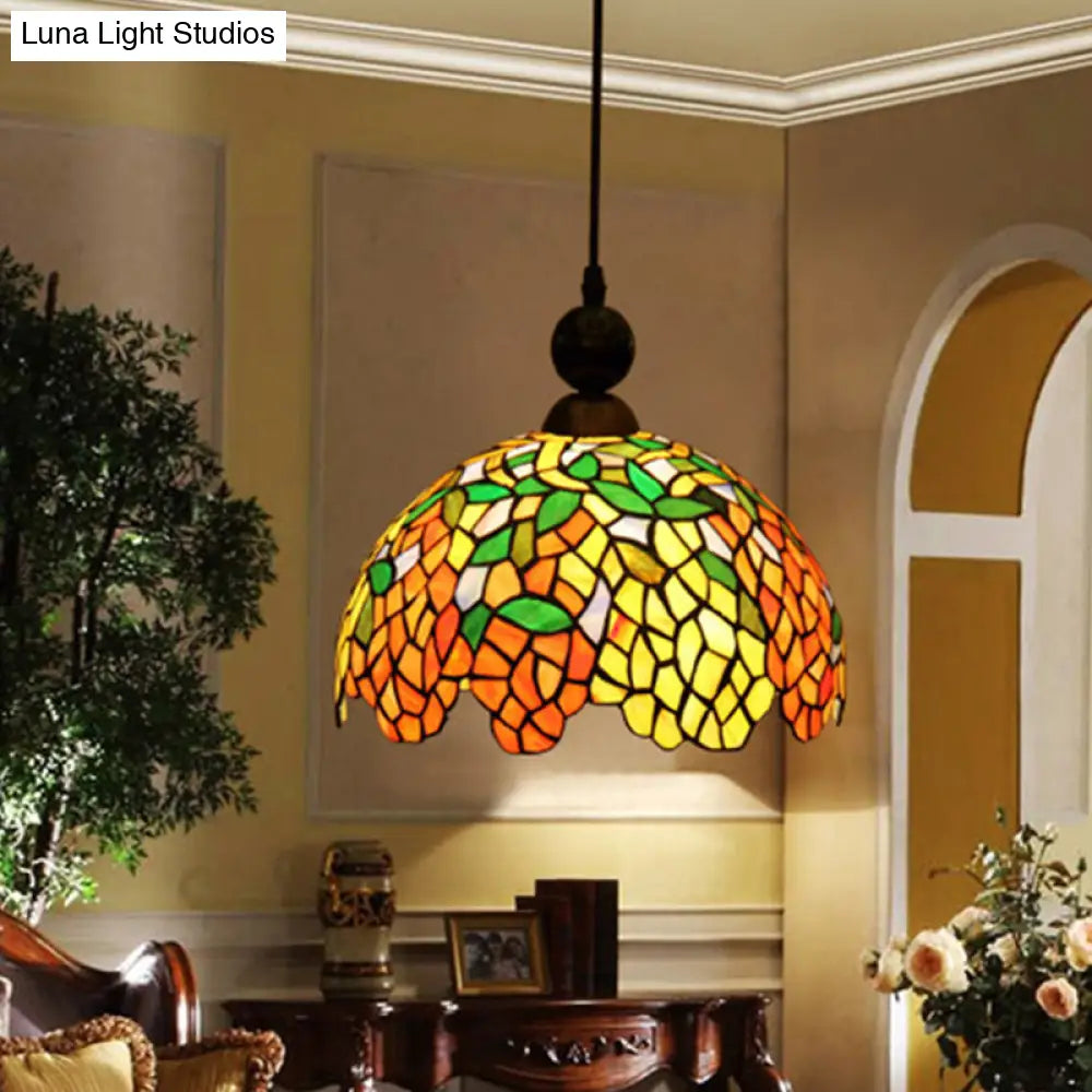 Red Stained Glass Dome Pendant Ceiling Light For Kitchen