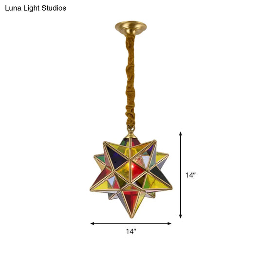 Red Stained Glass Star Pendant Light For Traditional Dining Room