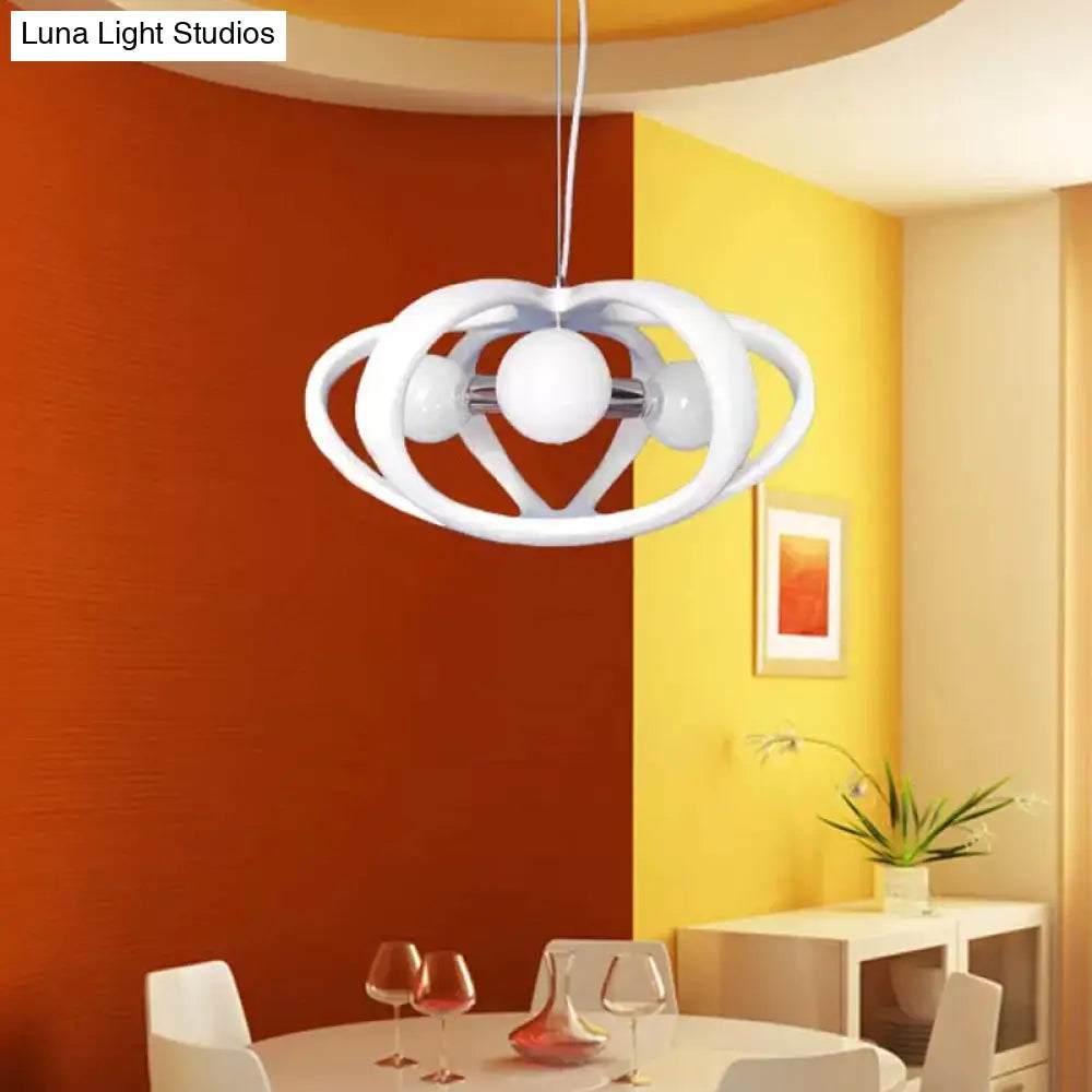 Red/White Melon Cage Chandelier: Resin Pendant Ceiling Light (3 Heads) Perfect Over Dining Table