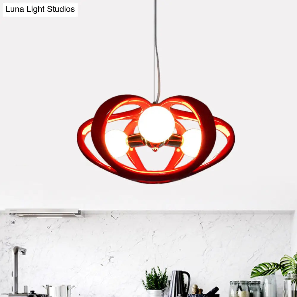 Red/White Resin Melon Cage Chandelier: Pendant Ceiling Light For Dining Table Macaron Style (3