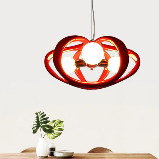 Red/White Resin Melon Cage Chandelier: Pendant Ceiling Light For Dining Table Macaron Style (3