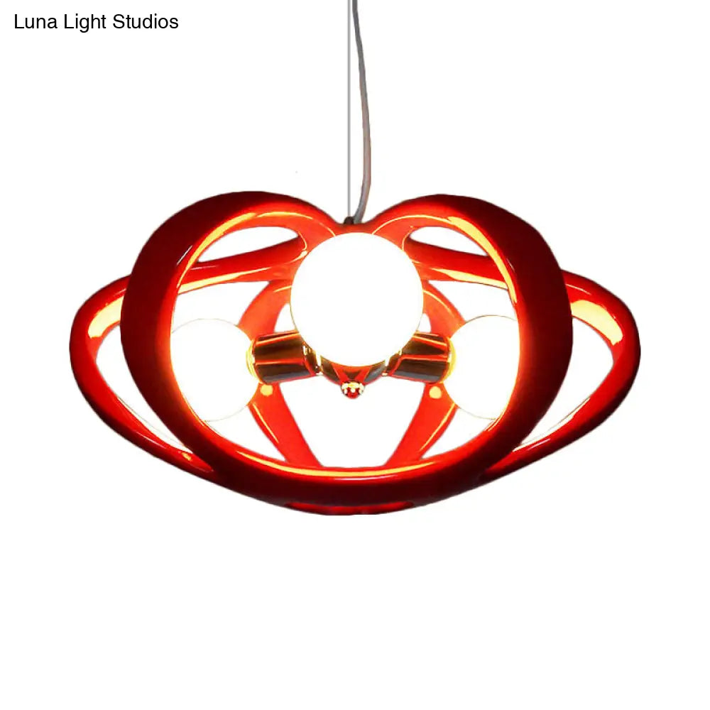 Red/White Resin Melon Cage Chandelier: Pendant Ceiling Light For Dining Table Macaron Style (3