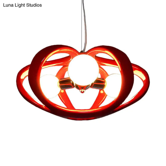 Red/White Resin Melon Cage Chandelier: Pendant Ceiling Light For Dining Table Macaron Style (3