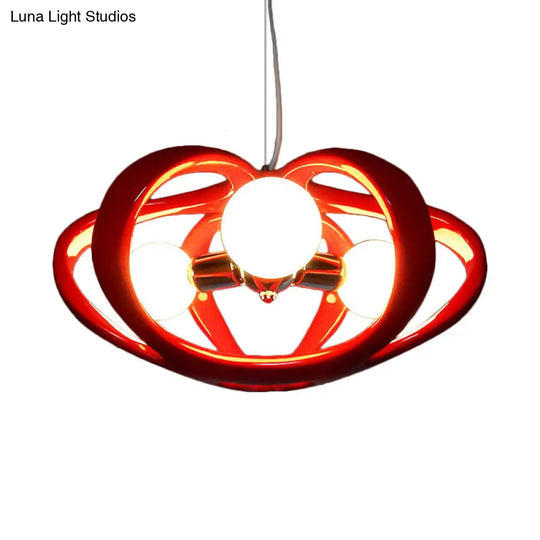 Red/White Melon Cage Chandelier: Resin Pendant Ceiling Light (3 Heads) Perfect Over Dining Table