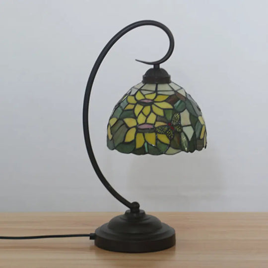 Red/Yellow Tiffany Style Hand Cut Glass Night Table Lamp With Blossom Pattern - Ideal Desk Lighting