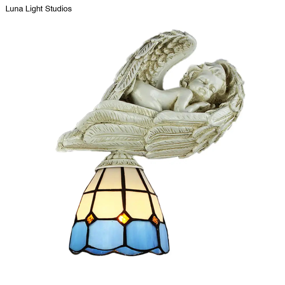 Resin Angel Loft Tiffany Stained Glass Wall Sconce Lamp In White/Clear