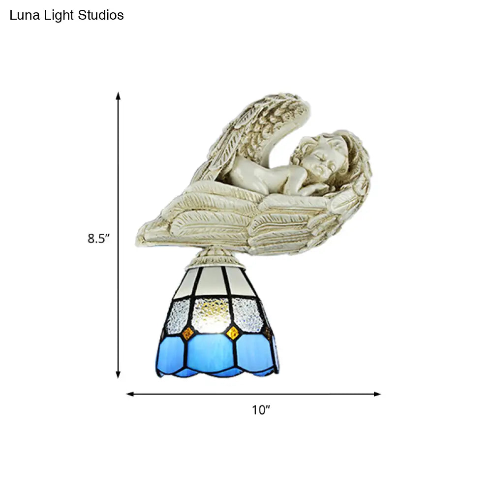 Resin Angel Loft Tiffany Stained Glass Wall Sconce Lamp In White/Clear