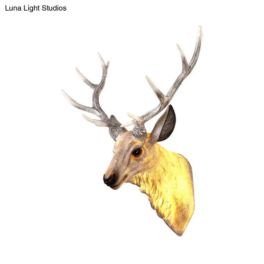 Resin Deer Wall Sconce Lamp In Grey/White/Brown For Traditional Bedroom Lighting